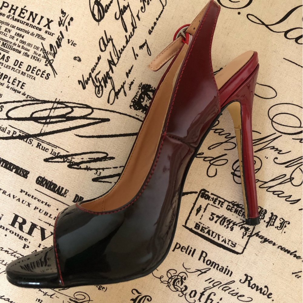 Heels; EUC; OnlyMaker; Slingback; Open Toe; Red to Black Ombré; Size 36(6)